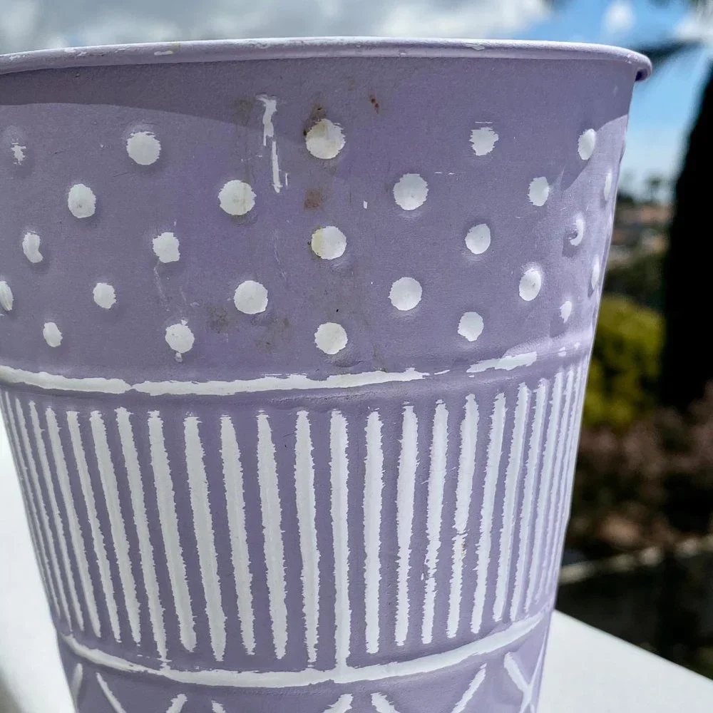 Pair of Lavender Painted Metal Plant Pots